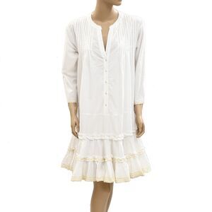 Kerri Rosenthal Tiered Ruffle Mini Dress Pleated Lace Cotton Ivory L NEW 285039